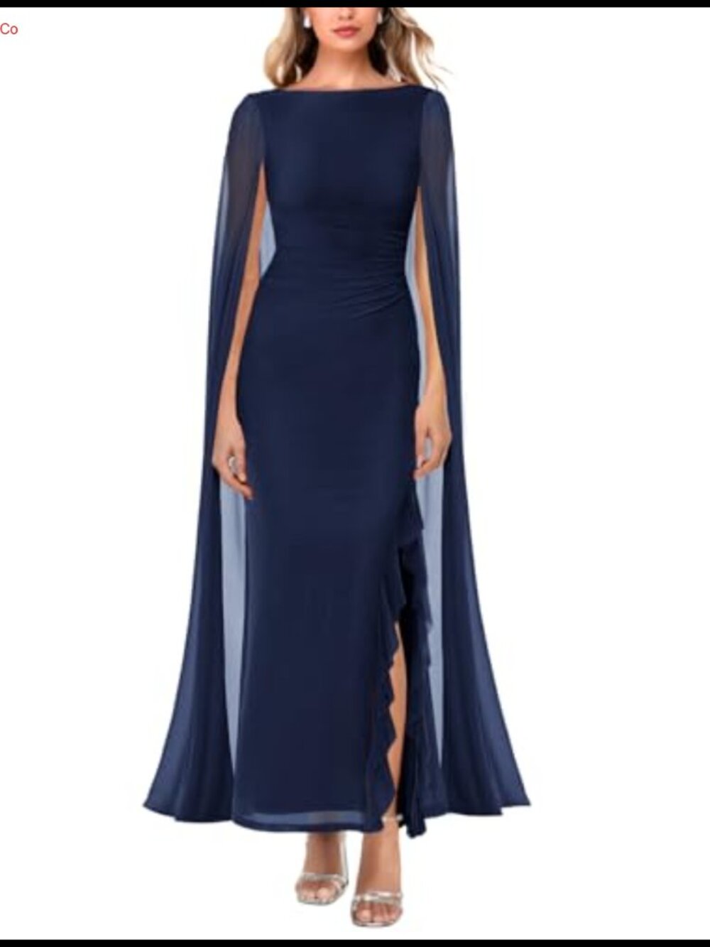 Women's Long Sleeve High Split Mesh Ruched Formal Evening Party Maxi Dress with